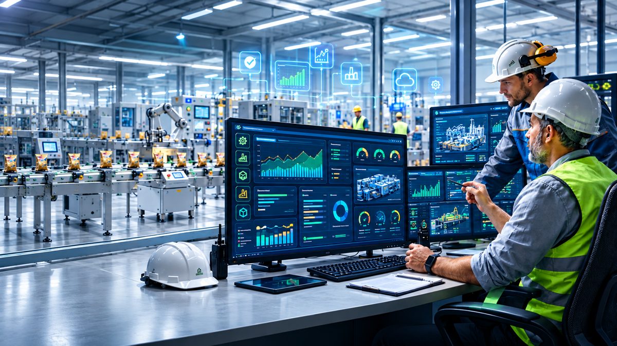 Manufacturing production floor with ERP-managed operations
